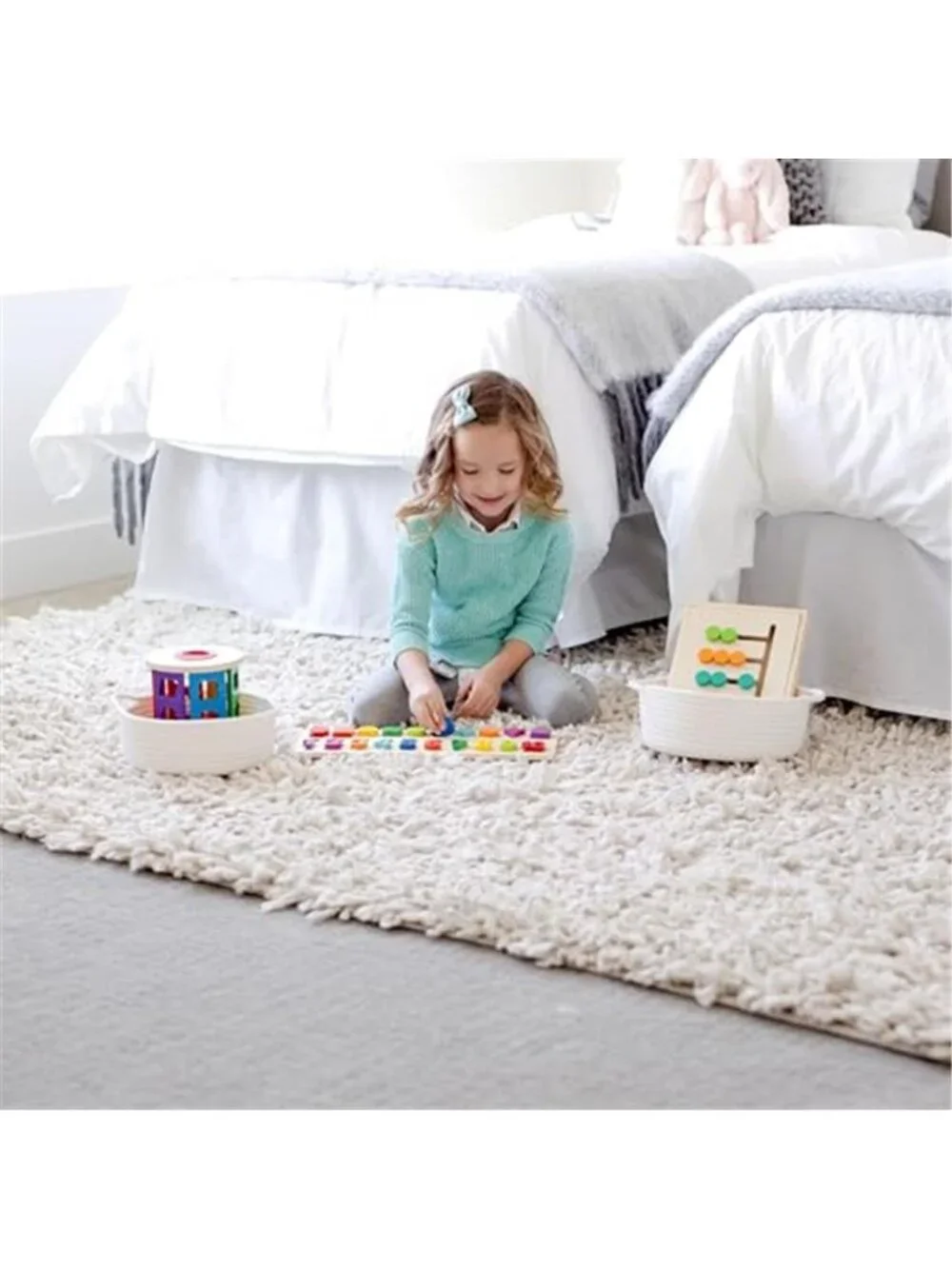 New 5-Piece Round Woven Cotton Rope Storage Baskets for Organizing, Small Shallo